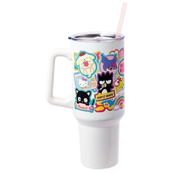 Hello Kitty Sanrio 40oz Tumbler w/ Handle & Straw Sticker Collage Design - Picture 3 of 15
